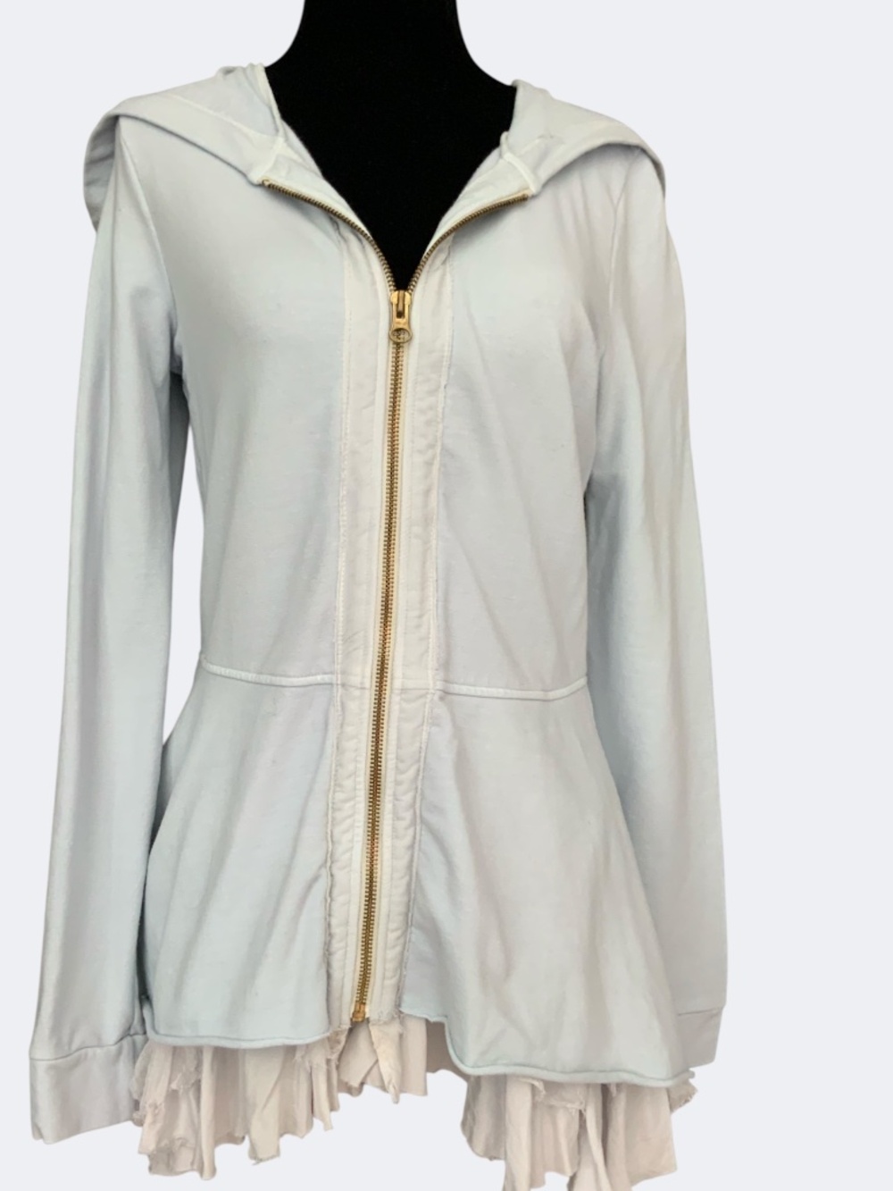 Johnny Was 4 Love And Liberty Peplum Ruffle Hoodie Light Blue NWT SZ S